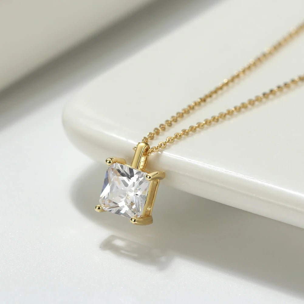 ORSA JEWELS 925 Sterling Silver Solitaire Cubic Zirconia Pendant Necklace – Classic Dainty Jewelry for Women