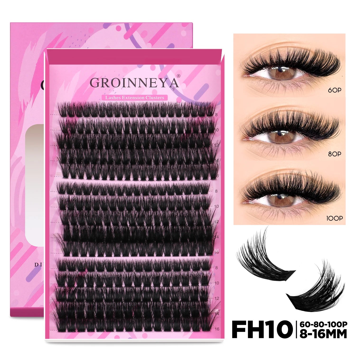 GROINNEYA DIY Lash Extension Kit – Individual Cluster Mix Lashes with Bond & Seal for At-Home Use