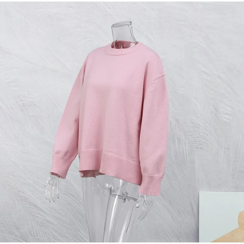 Tossy Pink Knit Sweater – Y2K Patchwork Loose Pullover for Women