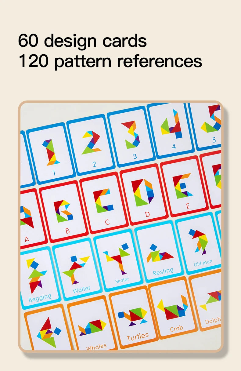 3D Wooden Tangram Puzzle – Montessori Educational Geometric Toy for Kids