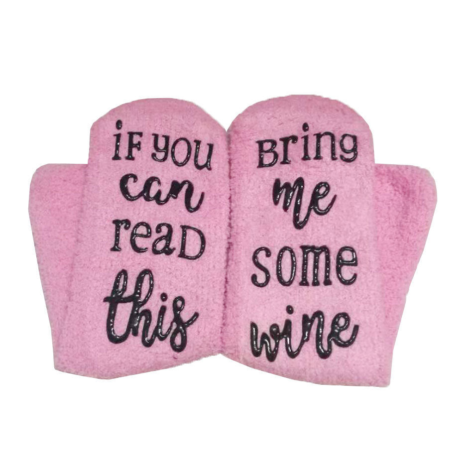 Funny Pink Wine Socks – Soft Letter-Printed Cozy Women’s Socks