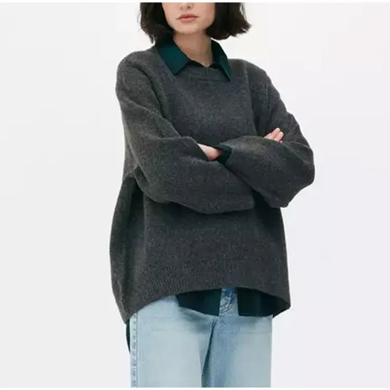 Tossy Pink Knit Sweater – Y2K Patchwork Loose Pullover for Women