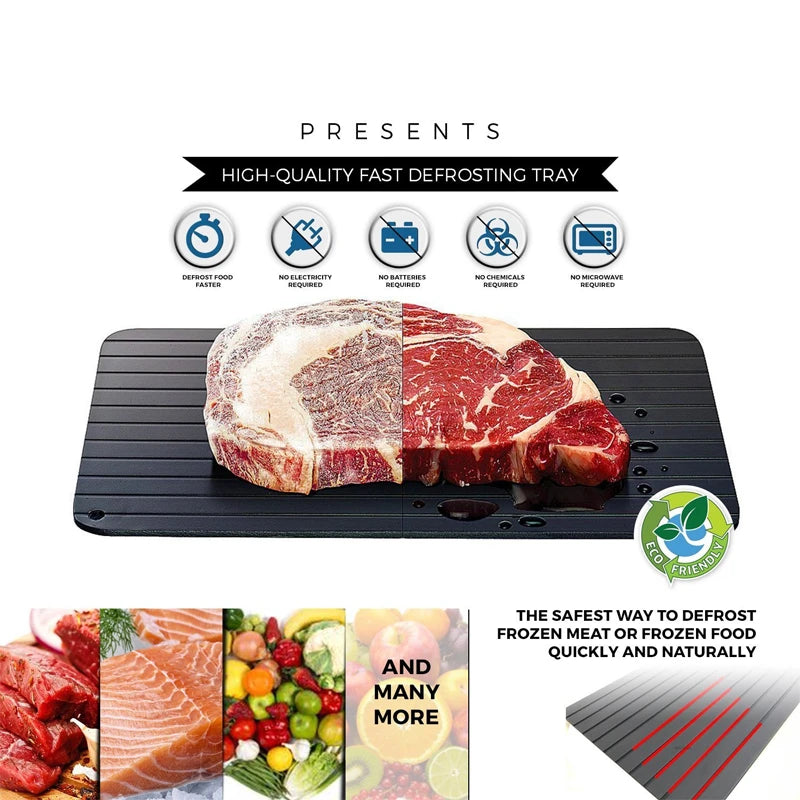 LMETJMA Fast Defrosting Tray – Aluminium Meat & Fish Thawing Tool
