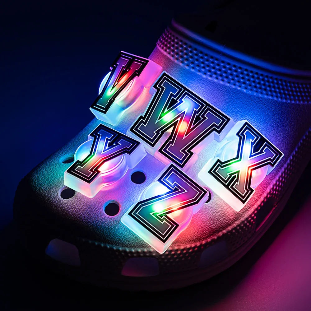 1/26pcs Letter LED Pins for Kids Lighted Shoe Charms Glowing Accessories Shoe Decorations Gifts Sandals Clog Buckles Ornament