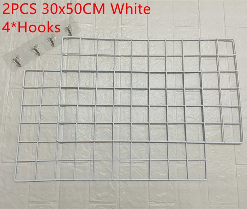 2/1pcs Iron Grid Wall Rack – INS Style Wall Decoration & Mesh Organizer Shelf for Home Display