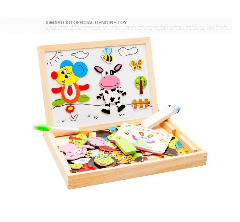 Wooden Multifunction Magnetic Drawing Board – Animal Puzzle Learning Toy for Kids