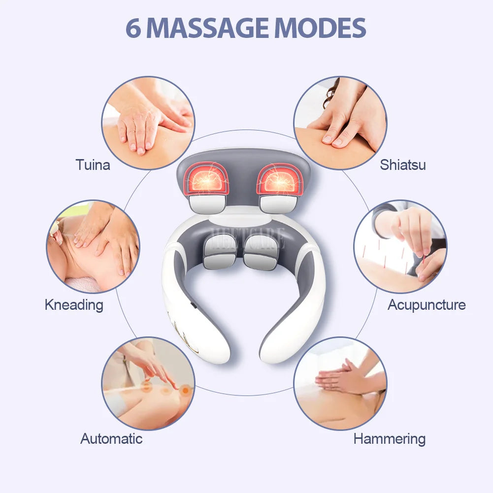Smart Heated Neck & Back Massager – Wireless TENS Pulse Muscle Relaxer for Shoulder & Pain Relief