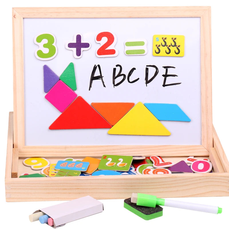 Wooden Multifunction Magnetic Drawing Board – Animal Puzzle Learning Toy for Kids