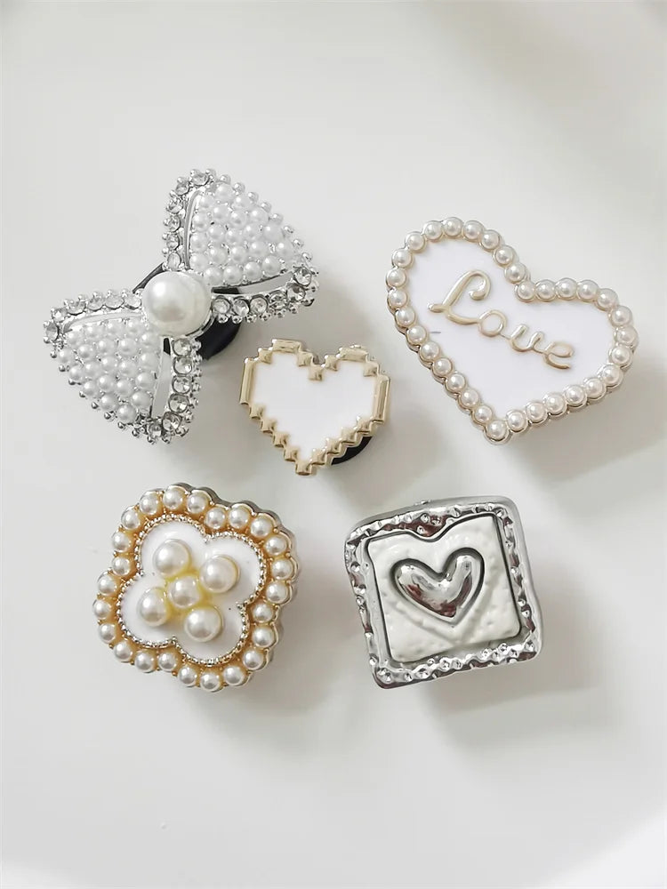 5PCS ABS Shoe Charms Buckles DIY Rhinestone Bowtie Clog Parts Decoration Garden Shoes Accessories For Women Birthday Party Gifts