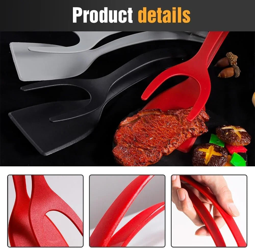 2-in-1 Silicone Egg Flipper Spatula Tongs Non-Stick Kitchen Tool