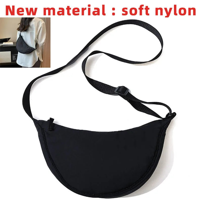 Solid Color Women’s Nylon Shoulder Bag – Portable Padded Crossbody Messenger Travel Handbag