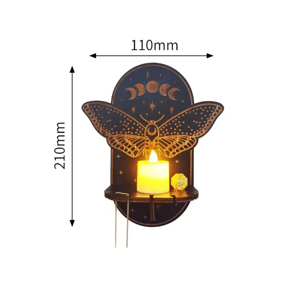 Hand-Carved Wooden Wall Shelf – Stone Style Hanging Display Stand & Candle Holder for Home Décor