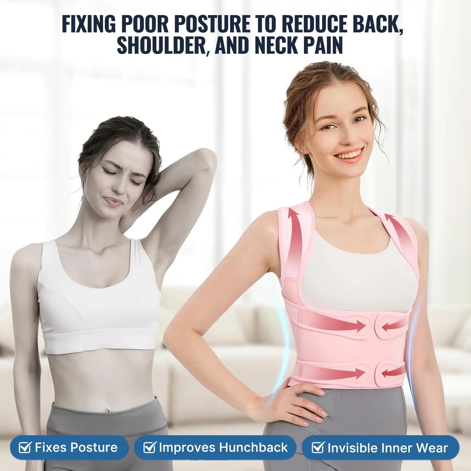 Women’s Adjustable Back Brace Posture Corrector for Upper & Lower Back