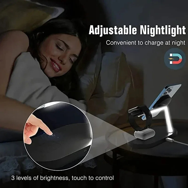 3 in 1 Wireless Charger Stand Magnetic For iPhone 12 13 14 15 16 Fast Charging Station for Apple Watch 9 8 7 6 5 Airpods 2 3 Pro