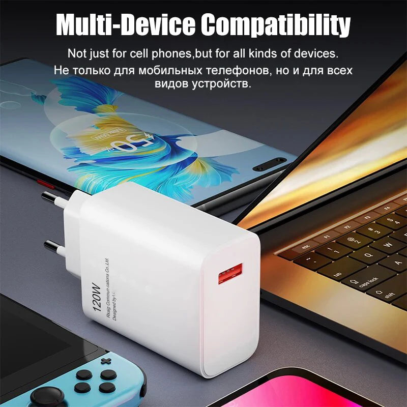 Xiaomi Original 120W Turbo Fast Charger – HyperCharge Adapter with USB-C Cable for Redmi & Mi Series (EU/US Plug)