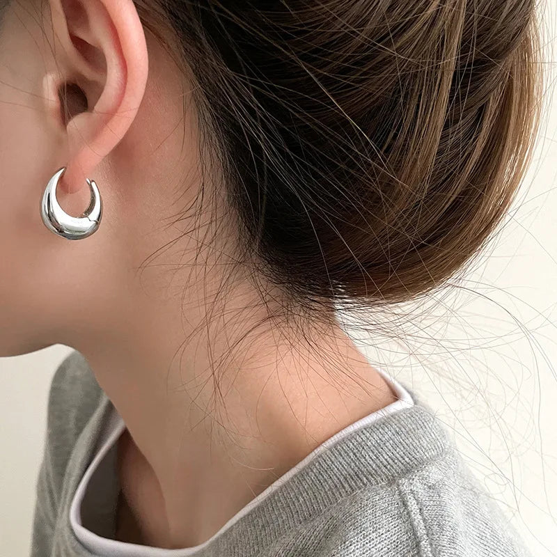 Stainless Steel Chunky Hoop Earrings – Smooth Round Circle Statement Jewelry for Women & Girls