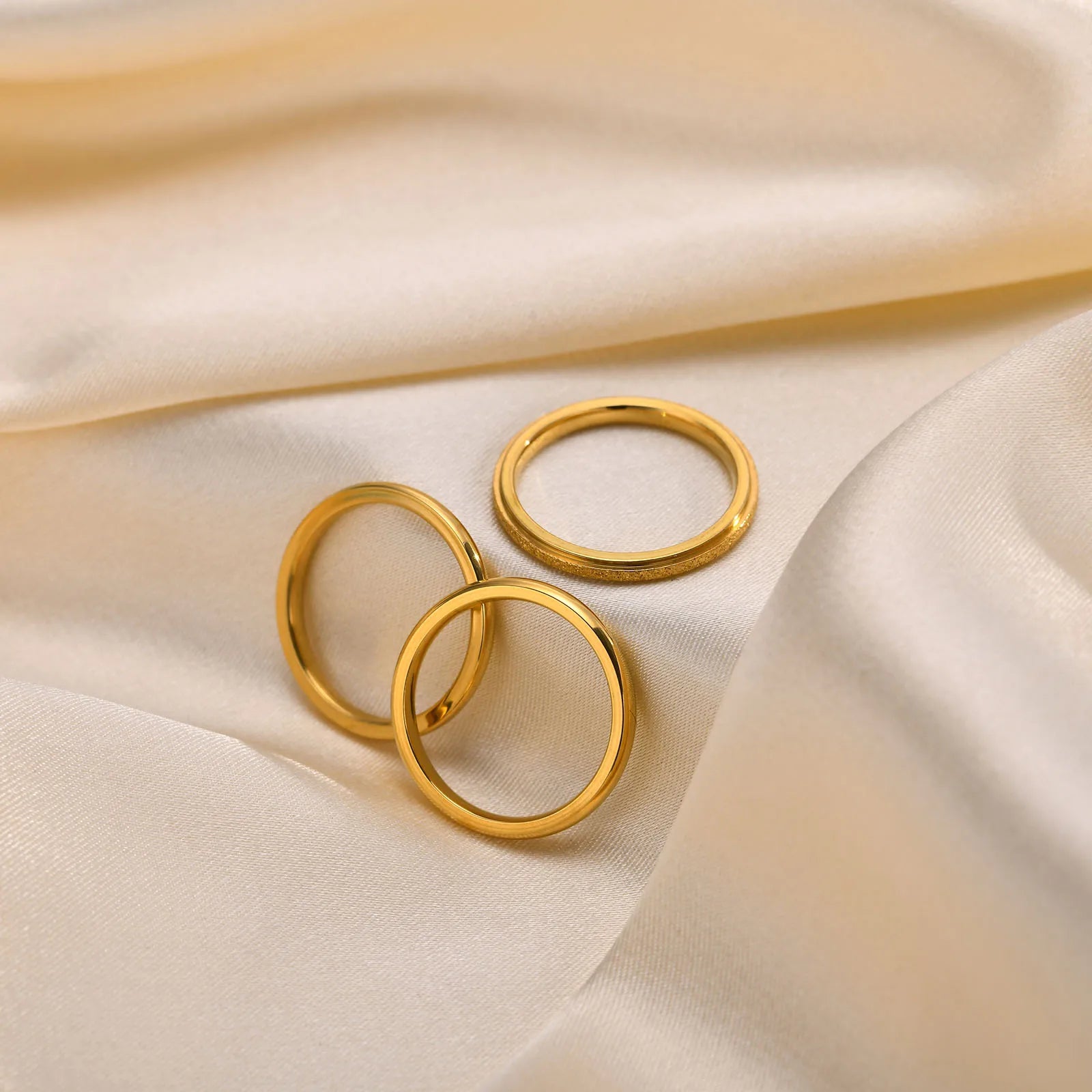 Women’s 3PCS Stainless Steel Slim Rings – Gold Plated 2mm Stacked Finger Bands, Trendy Party Jewelry