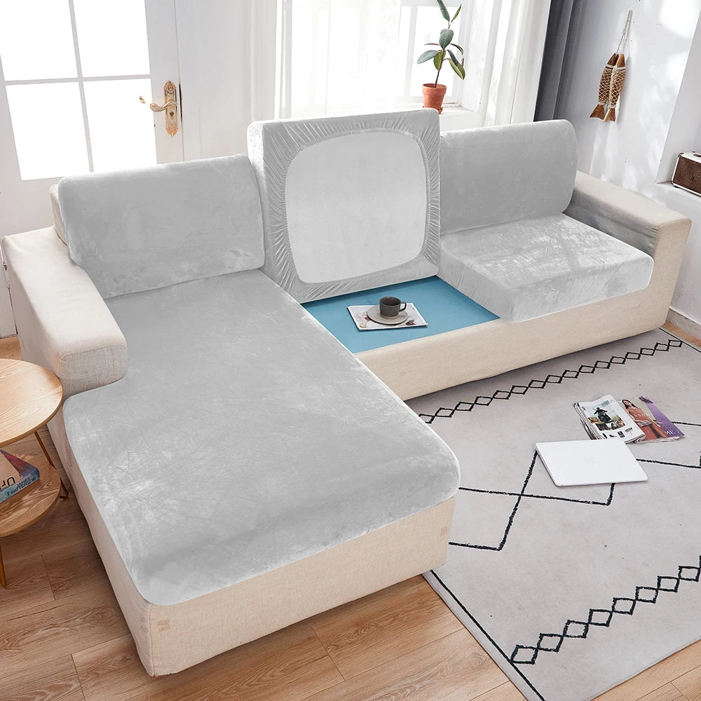Plush Elastic Sofa Slipcover – Anti-Slip Couch Cover for Home & Office
