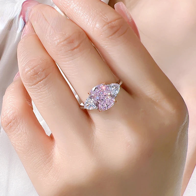 Luxury Pink Diamond Ice-Cut Ring – 925 Silver Radiant High Carbon Diamond Set