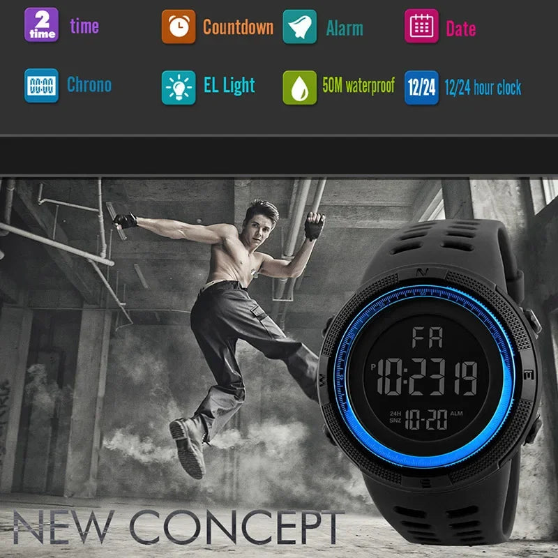 YIKAZE Y01 Military Digital Sports Watch – Waterproof Multifunction Men’s Electronic Wristwatch