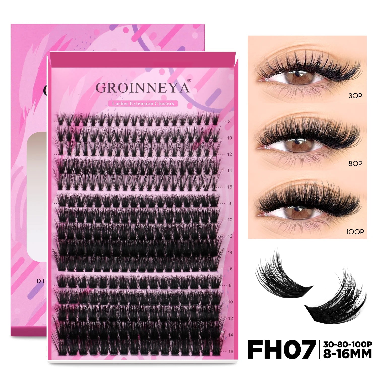 GROINNEYA DIY Lash Extension Kit – Individual Cluster Mix Lashes with Bond & Seal for At-Home Use