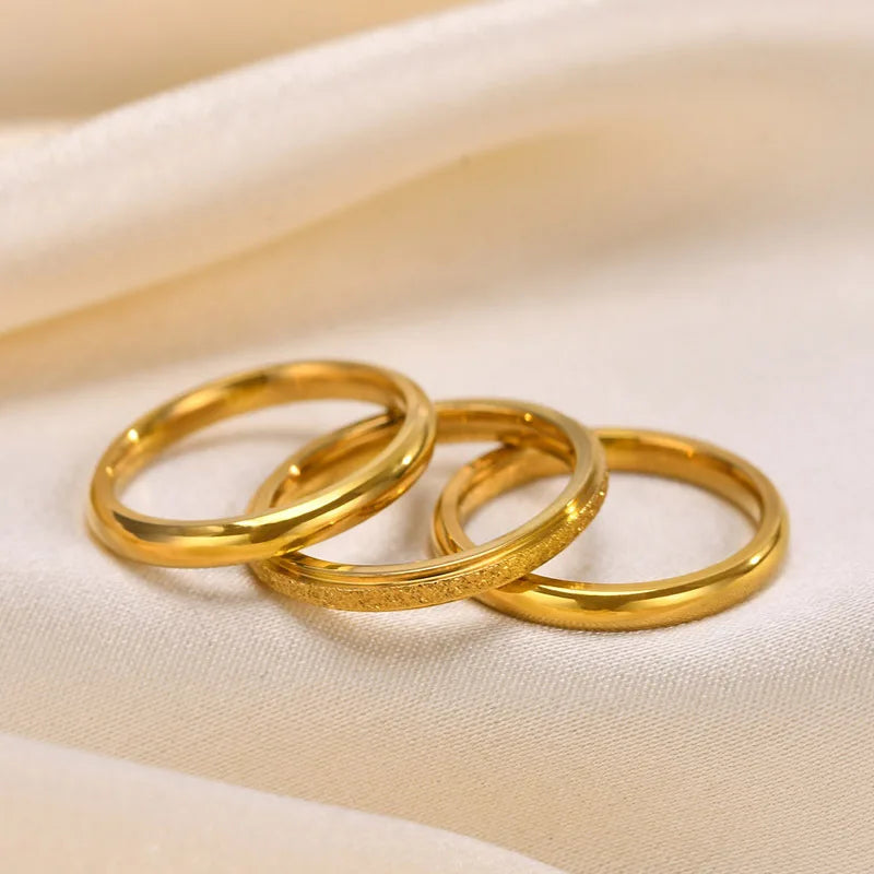 Women's 3PCS Set Stainless Steel Ring, Gold Color Plating 2mm Slim Plain Finger Band Rings, Trendy Stacked Jewelry for Party