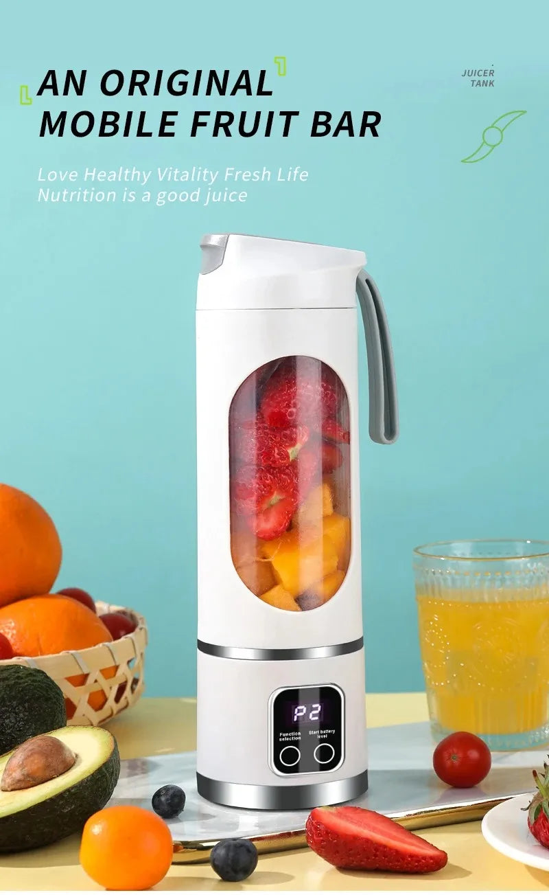 10-Blade Portable Fruit Juicer 450ml USB Rechargeable Blender