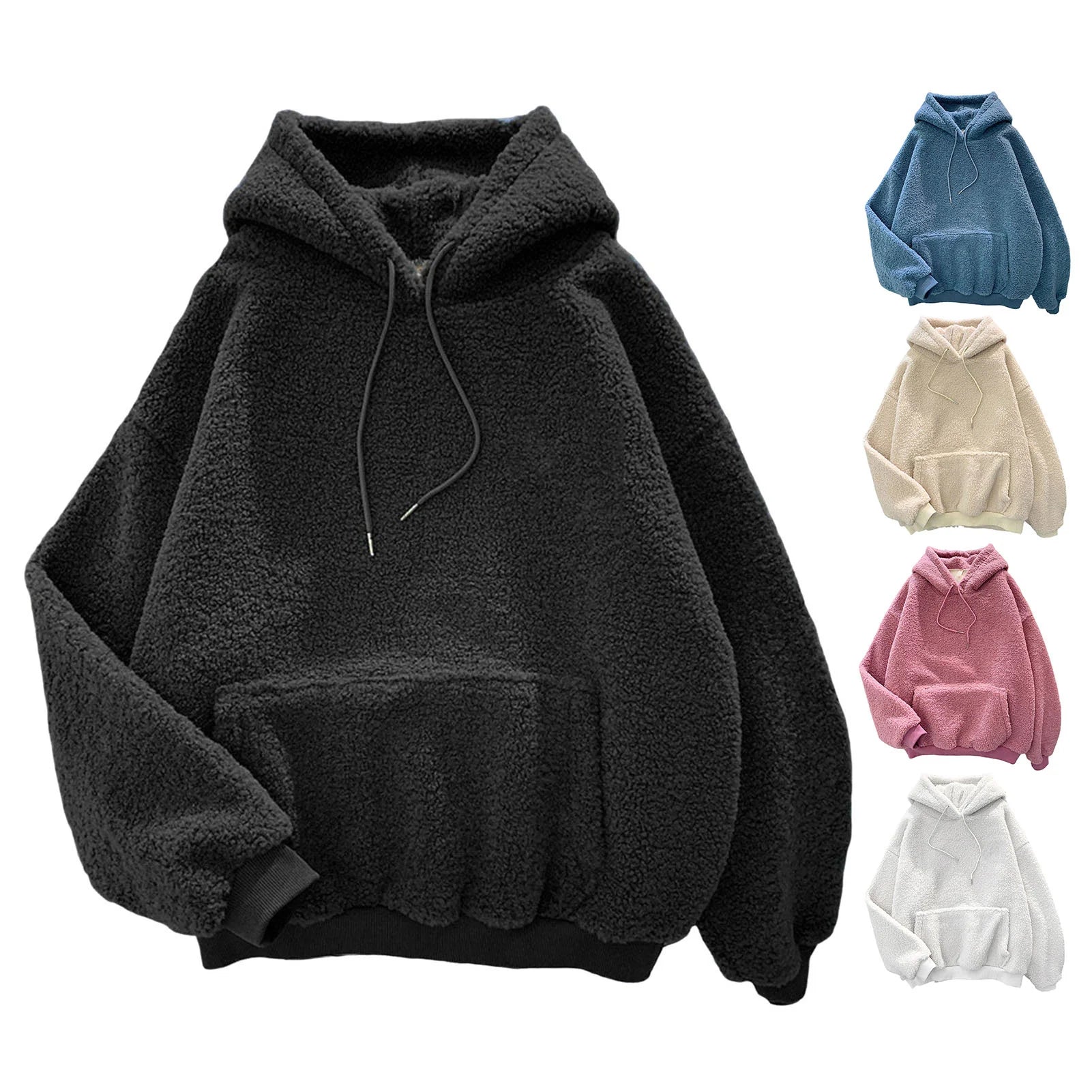 Pink Hooded Harajuku Sweatshirt – Autumn/Winter Fleece Pullover for Women