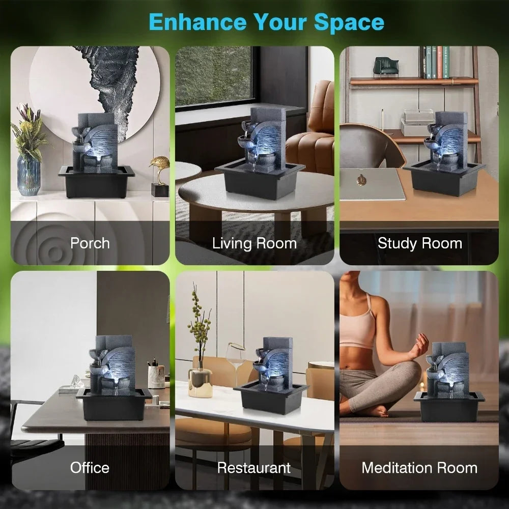 Mini Indoor Feng Shui Water Fountain – LED Geomantic Ball Tabletop Decoration