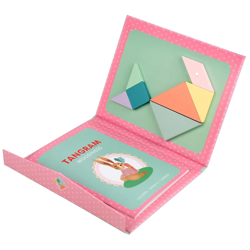 Magnetic Wooden Tangram Puzzle Book – Montessori Educational Toy for Kids