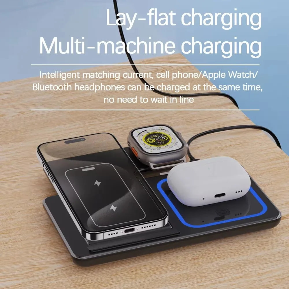 Foldable Wireless Charger Station for iPhone, Apple Watch & AirPods Fast Charging Dock