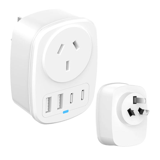 Universal Travel Adapter with 2 USB & 2 Type-C Ports – All-in-One Fast Charging Power Plug EU/UK/US/AU