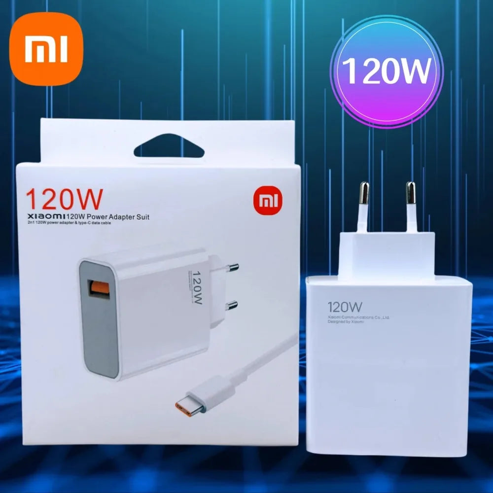Xiaomi Original 120W Turbo Fast Charger – HyperCharge Adapter with USB-C Cable for Redmi & Mi Series (EU/US Plug)