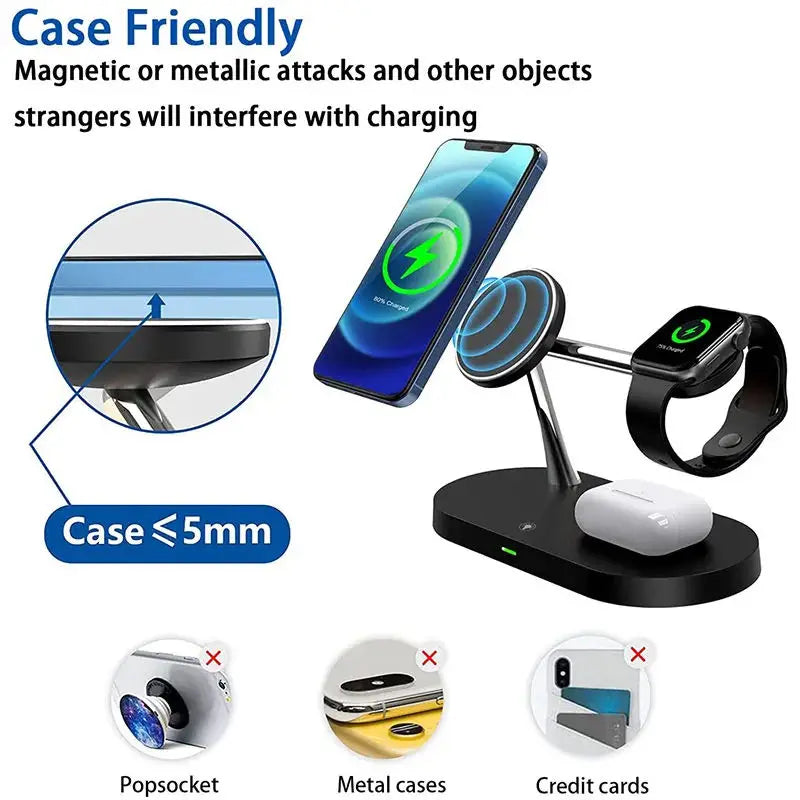 3 in 1 Wireless Charger Stand Magnetic For iPhone 12 13 14 15 16 Fast Charging Station for Apple Watch 9 8 7 6 5 Airpods 2 3 Pro