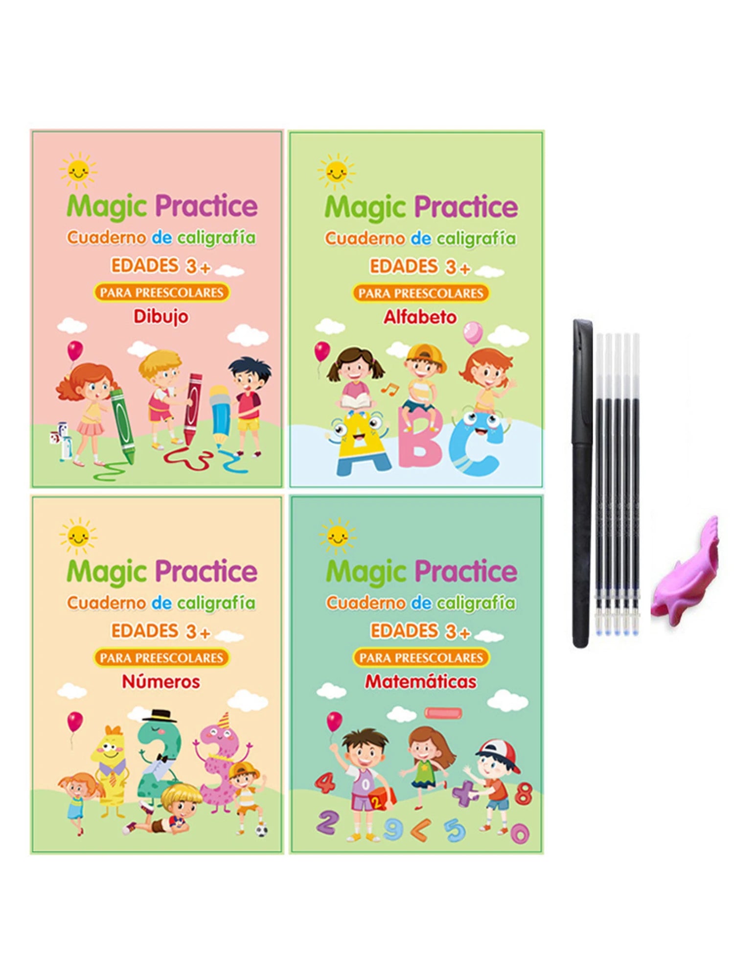 Magic Reusable Handwriting Copybook Set – 4Pcs Tracing Practice Books for Kids Learning Calligraphy & Writing