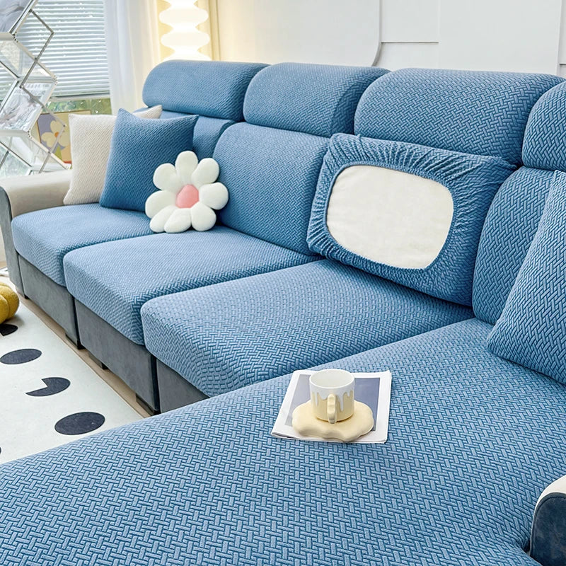 Jacquard Twill Elastic Sofa Slipcover – Stretch Furniture Protector for Home & Office Decor