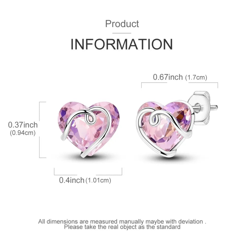 925 Sterling Silver Pink Heart Stud Earrings – Romantic Gift for Women