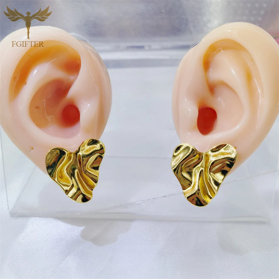 Hyperbole Chunky Earrings Wrinkle Flower Leaf Design Stud Earings Women Golden Stainless Steel Jewelry Accessories Gifts for Her