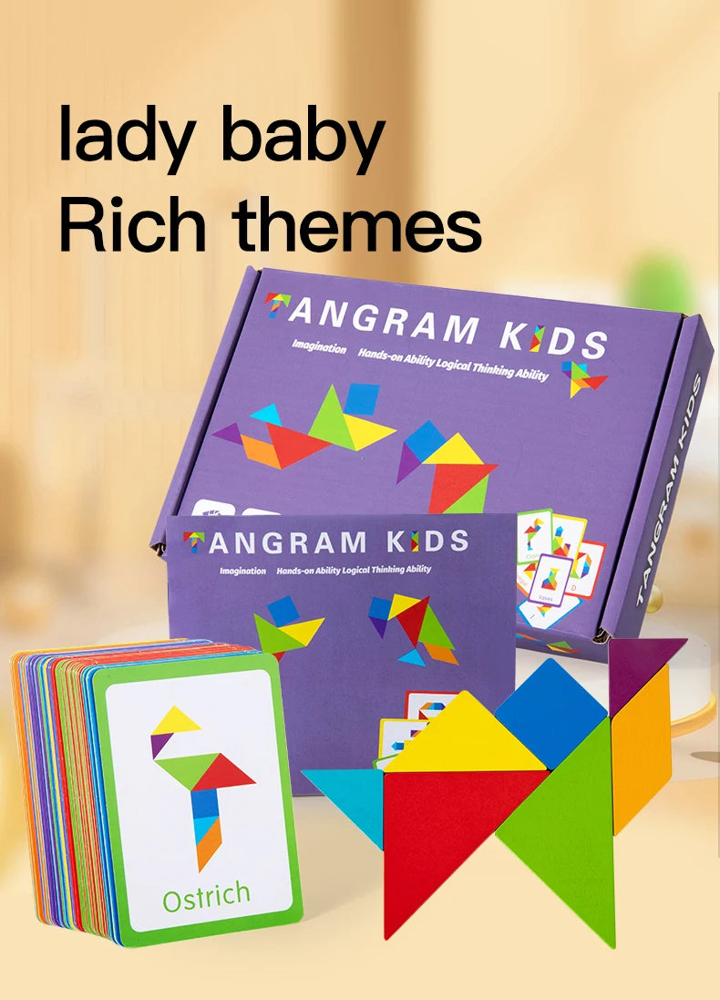 3D Wooden Tangram Puzzle – Montessori Educational Geometric Toy for Kids