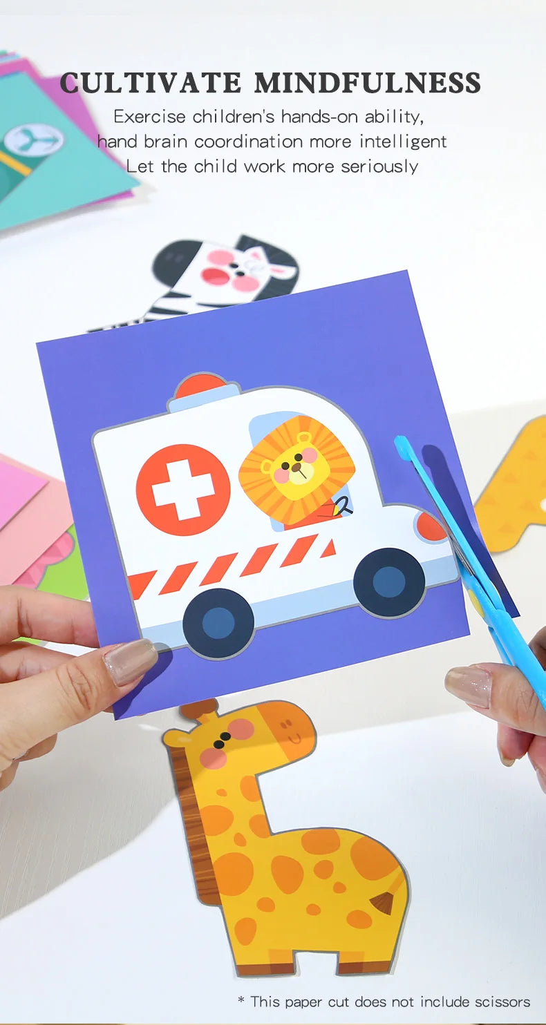 40Pcs Kids Origami & Paper-Cut Craft Set – Cartoon Animal Educational Art Toy for Early Learning