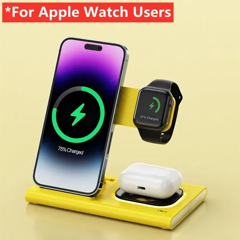 Foldable Wireless Charger Station for iPhone, Apple Watch & AirPods Fast Charging Dock