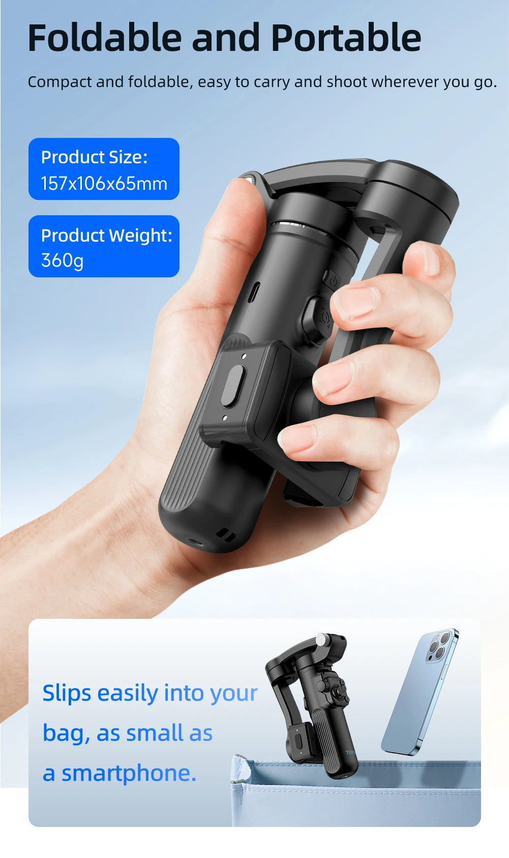 3-Axis Handheld Gimbal Stabilizer for Smartphone – Anti-Shake Video Tripod with Selfie Mode for iPhone & Xiaomi