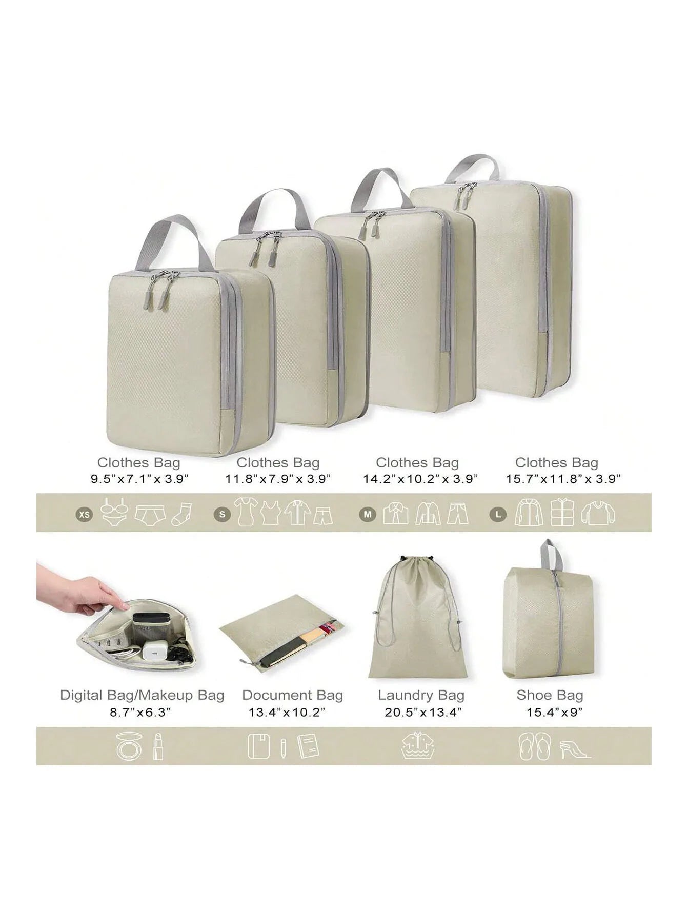 Set/8 pcs Compressible Packing Travel Storage Bag Cubes Waterproof Suitcase Nylon Portable With Handbag Luggage Organizer Ryanai