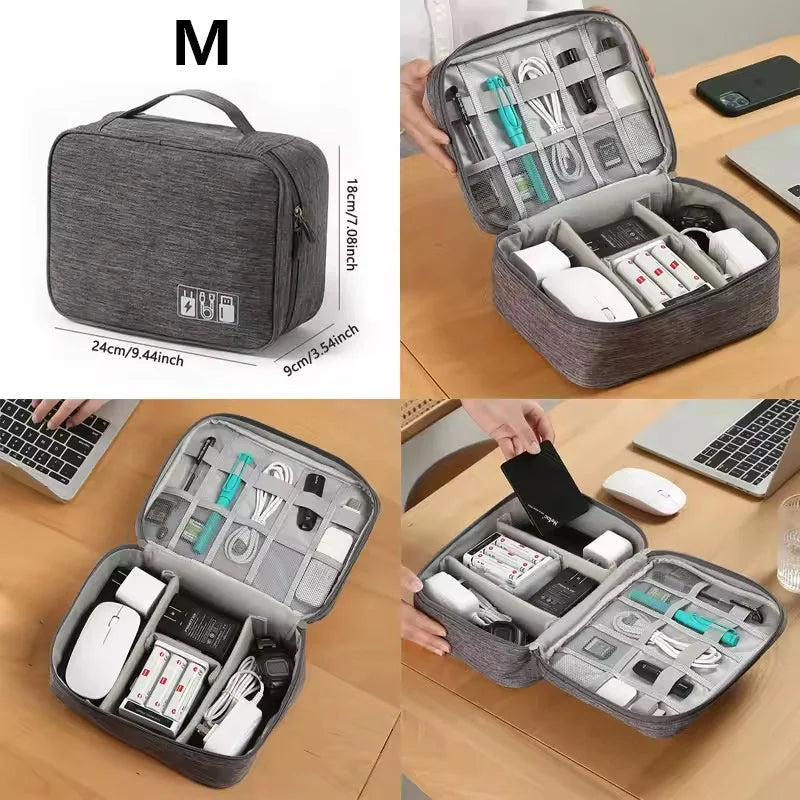 Waterproof Cable Storage Organizer Bag – Portable Travel Electronic Accessories Case for Cables & Chargers