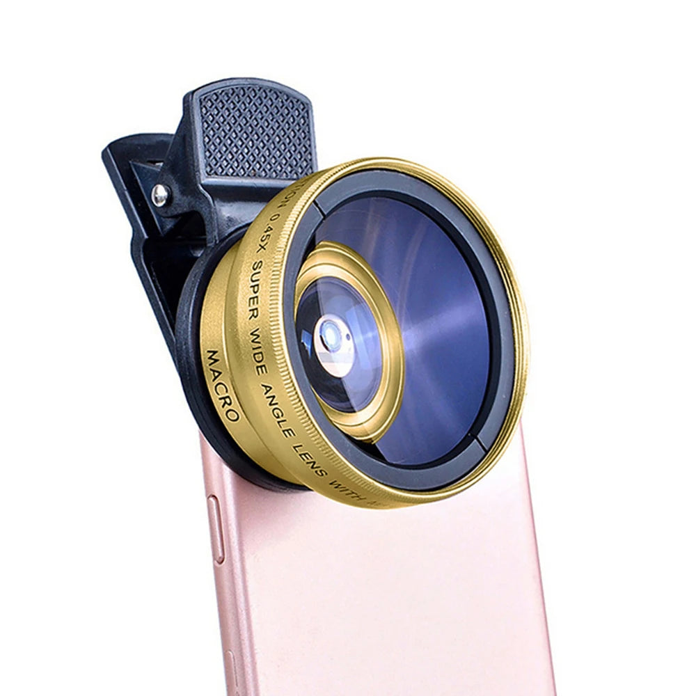 USLION 2 in 1 Phone Lens kit 0.45x Ultra Wide Angle Macro External Cellphones Lens HD Camera Universal Clip 37mm For iPhone Andr