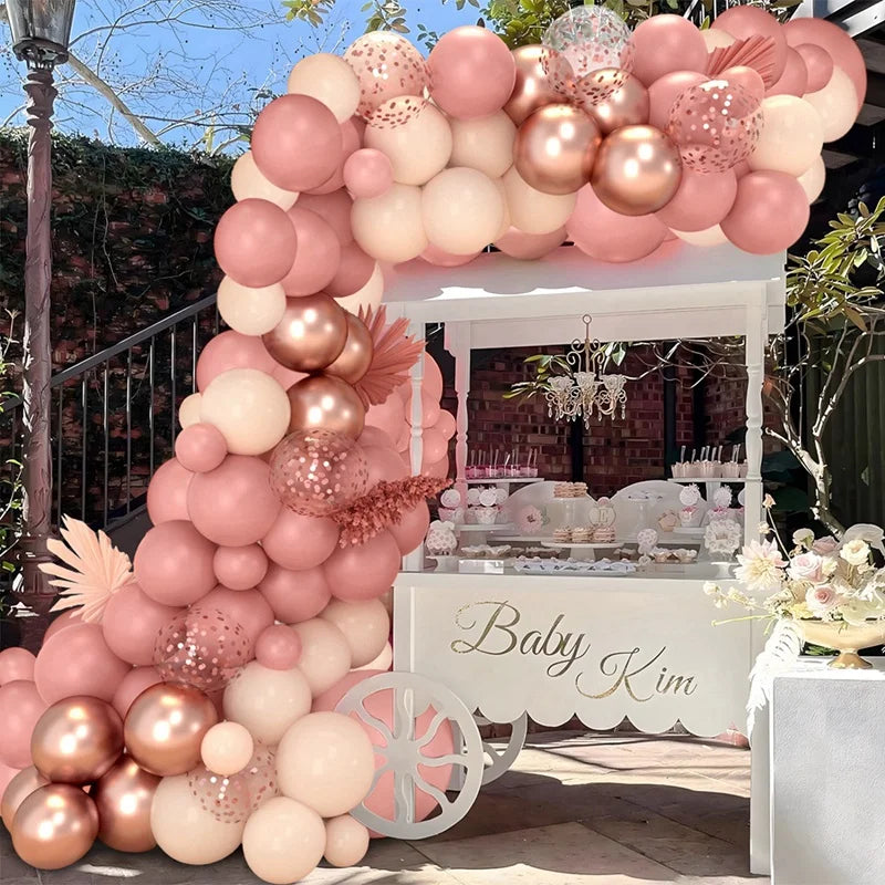Pink Balloon Garland Kit – Retro Metallic Blush Champagne Gold Arch for Party & Wedding