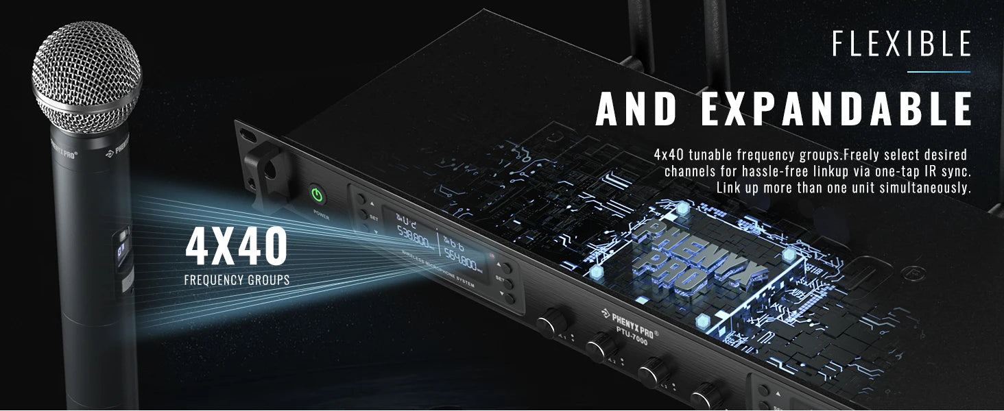 Phenyx Pro PTU-7000 4-Mic UHF Wireless System with Auto Scan & Frequency Selection
