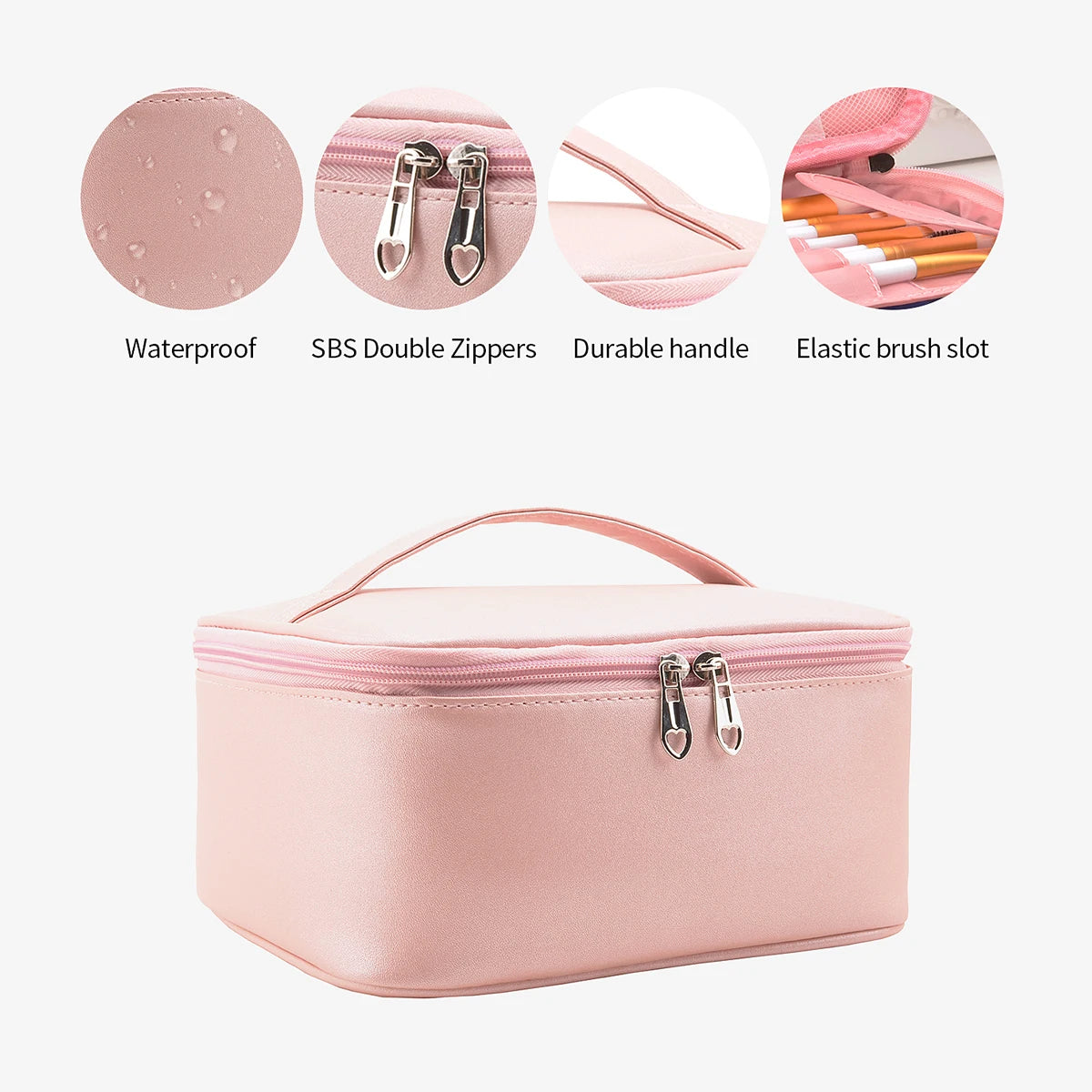 Pink Makeup Train Case – Travel Cosmetic Organizer with Adjustable Dividers