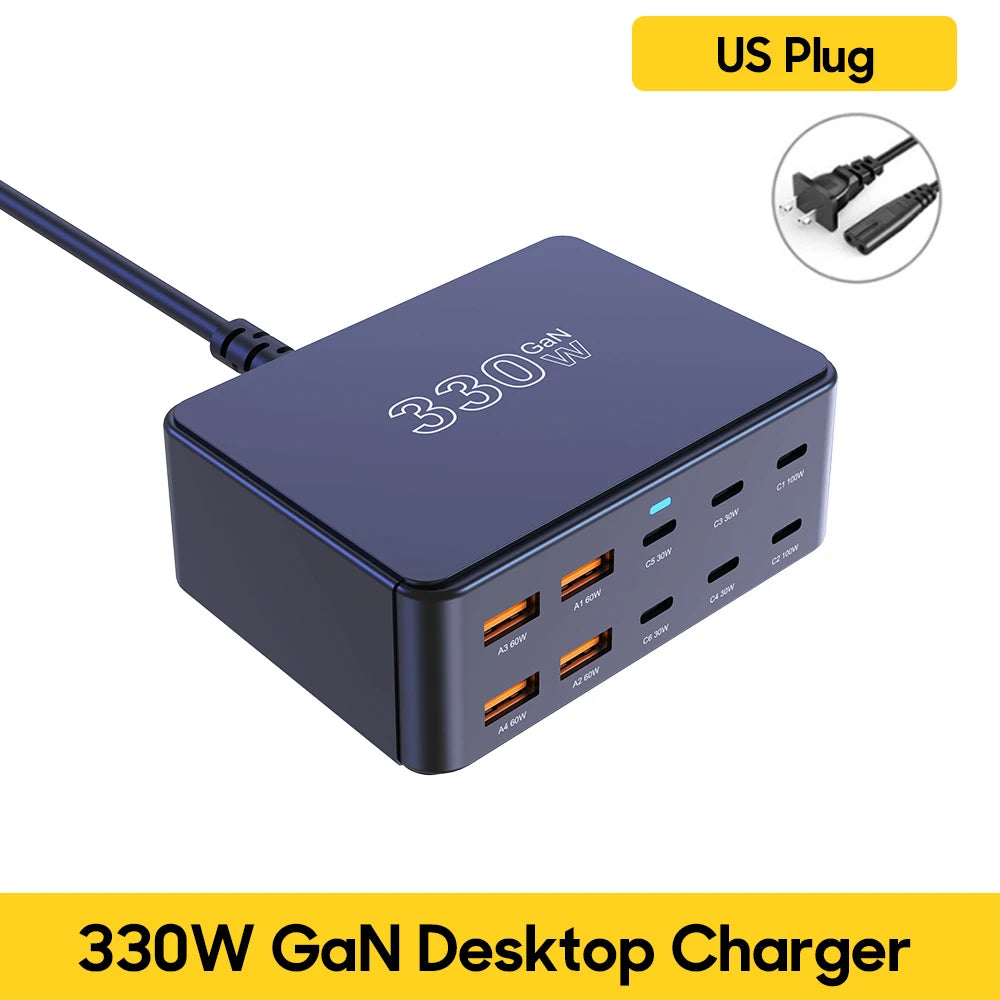 800W GaN USB-C Charger – 100W PD3.0 PPS QC3.0 Multiport Fast Charging Station for iPhone 15/16, Samsung, MacBook & Laptops