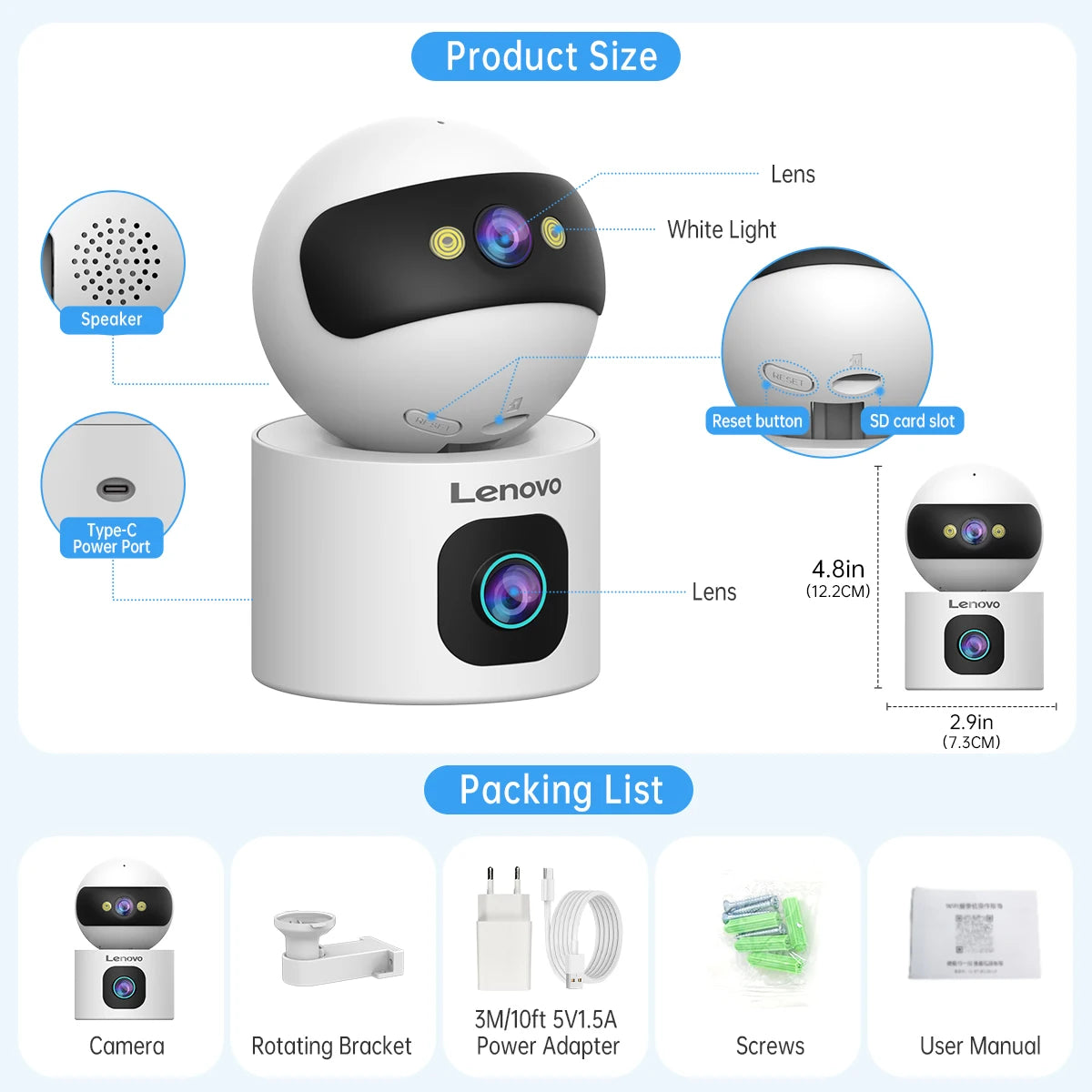 Lenovo 4K Dual-Lens IP Camera 5G WiFi Smart Home Security Baby Monitor with Auto Tracking